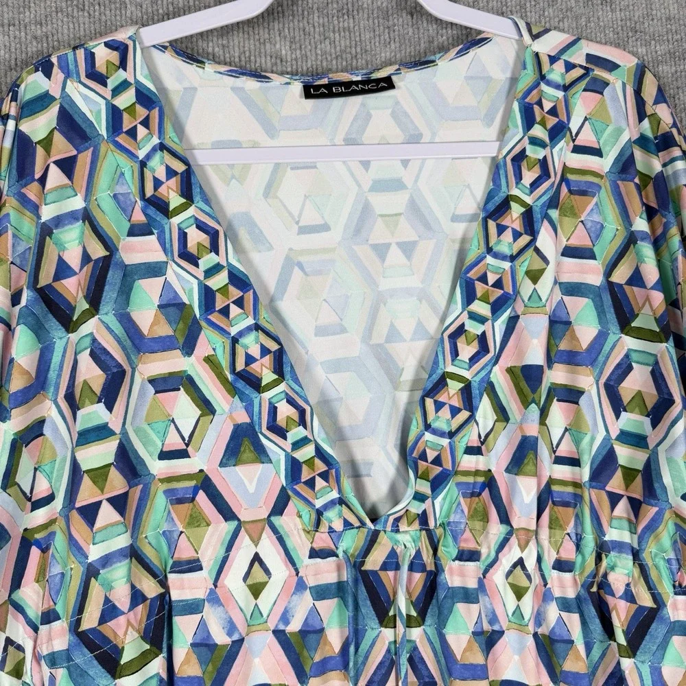La Blanca Size-XL Womens Coverup Riveria Geometric Print Short Kaftan